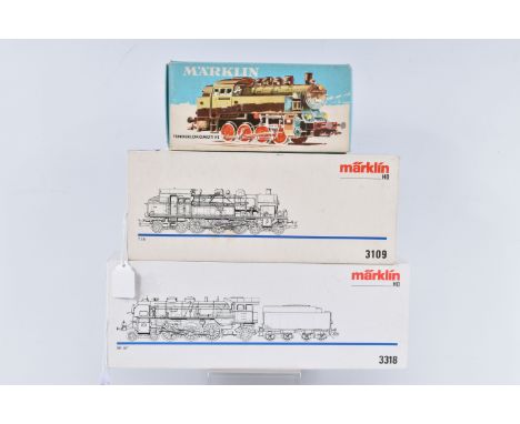 THREE BOXED MARKLIN HO GAUGE MODEL RAILWAY LOCOMOTIVES, class 18 No.18 434, D.R.G. black livery (3318), class T18 No.8401, Ro