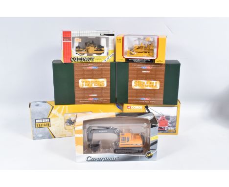 EIGHT BOXED MODEL CONSTRUCTION VEHICLES, the first a First Gear 1:50 scale TD-15 Crawler Dozer, numbered ZFG503076, the secon