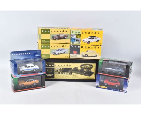 SEVEN BOXED VANGUARDS DIECAST 1:43 SCALE MODEL VEHICLES, to include Ford Cortina MkIV in Ghia Roman Bromze, item no. VA11900,