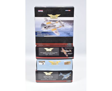 FOUR BOXED 1:27 SCALE LIMITED EDITION CORGI AVIATION ARCHIVE DIECAST MODEL AIRCRAFTS, the first is a Mosquito FB VI, numbered