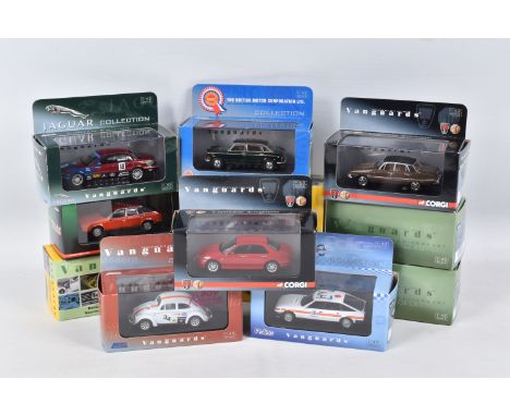 TWELVE BOXED VANGUARDS DIECAST 1:43 SCALE MODEL VEHICLES, to include a 100th Anniversary Collection Rover P6 3500 V8, item no