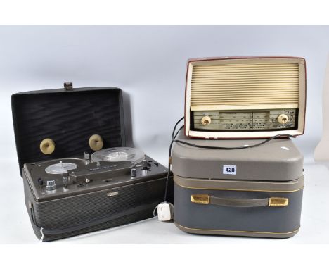 THREE VINTAGE ELECTRICAL DEVICES, to include a Tandberg reel to reel, a Kalunberg radio and a phillips tape recorder type A68