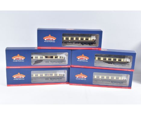 FIVE BOXED OO GAUGE BACHMANN BRANCHLINE MODEL RAILWAY COACHES, to include a Collett 60' 3rd Coach no. 1124 in GWR Chocolate a