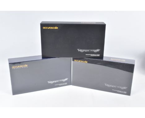 THREE BOXED OO GAUGE ACCURASCALE MODEL RAILWAY TRIPLE PACKS, to include a  PFA 30.4t flat wagon with coal containers 'Cawoods