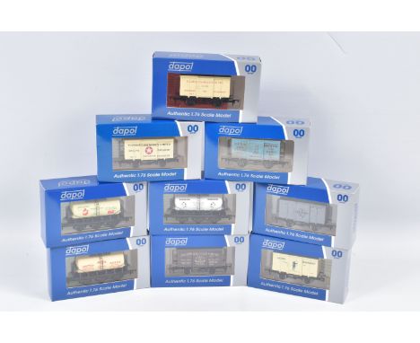 NINE BOXED OO GAUGE DAPOL WESSEX RAILWAY WAGONS AND TANKS, to include a Home Brewery no.4, a United Daireis tank no. 27, a As
