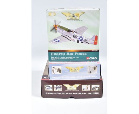 THREE BOXED 1:72 SCALE CORGI AVIATION ARCHIVE DIECAST MODEL AIRCRAFTS, the first a N.A P-51D Mustang 'Twilight Tear', numbere