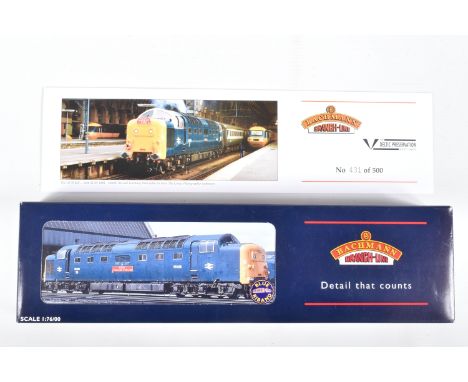 A BOXED OO GAUGE BACHMANN BRANCHLINE MODEL RAILWAY LOCOMOTIVE Class 55 Deltic no. 55009 'Alycidon' in BR Blue with Domino Hea