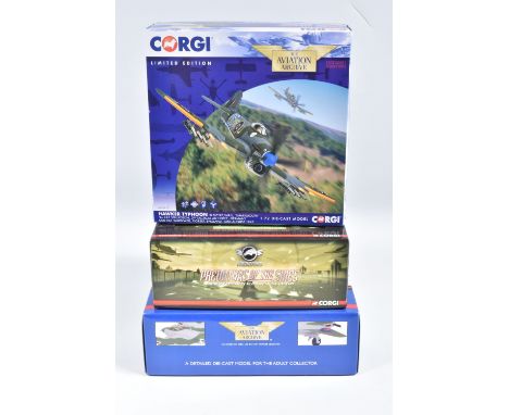 THREE BOXED 1:72 SCALE CORGI AVIATION ARCHIVE DIECAST MODEL AIRCRAFTS, the first a Corgi Predators of the Skies Series 3 Ulti