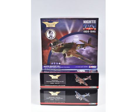 THREE BOXED CORGI AVIATION ARCHIVE 1/72 SCALE LIMITED EDITION BRISTOL AIRCRAFT MODELS, WWII Night Air War Beaufort Mk.I, N101