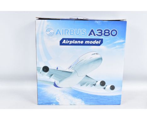 A BOXED AIRBUS A380 AIRCRAFT MODEL, Emirates Airlines A6-EDE, appears complete and in very good condition with only very mino