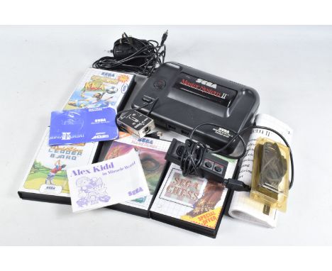 SEGA MASTER SYSTEM II &amp; GAMES, games include Sega Chess, Super Kick Off and World Class Leader Board and Wimbledon, condi