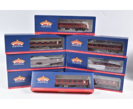 EIGHT BOXED OO GAUGE BACHMANN BRANCHLINE MODEL RAILWAY COACHES, to include a BR Mk1 BG Full Brake Coach in BR Maroon, Weather