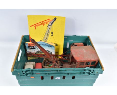 A QUANTITY OF ASSORTED TOYS, to include Tri-ang Excavator No.2 and Tri-ang Jones KL44 Crane, both in playworn condition and i