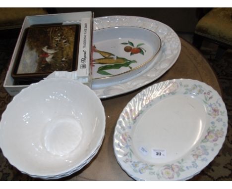 Assorted Serving Dishes & Bowls to include a Royal Worcester Evesham dish & hunting themed placemats.