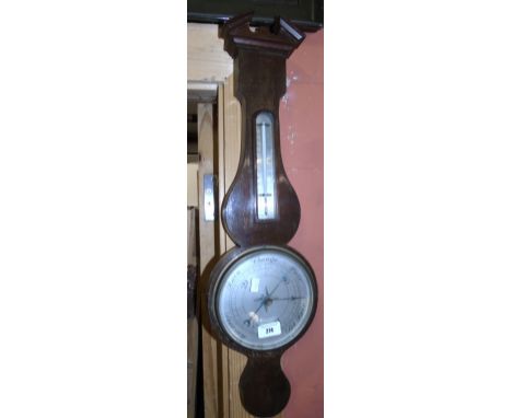 A  20th Century Mahogany Cased Wheel Barometer with mercury thermometer
