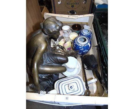 A Boxed Lot; Bonze Effect Art Nouveau Study of a Lady, Royal Worcester, etc.