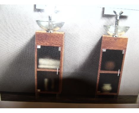 Two Modern Solid Wood Vanity Units with glass basin, taps and accessories brand new and boxed (2).