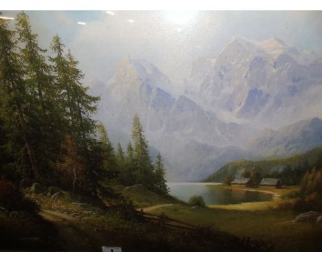 A Landscape Oleograph after M. Weber, 49 x 75cm.