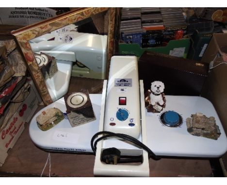 A Collection of Household items, to include Lilliput cottage, Leonardo Collection 'With Love' figure, a Beaumark steam press,