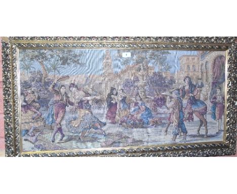 A Gilt Framed Tapestry - Continental Festival Scene.