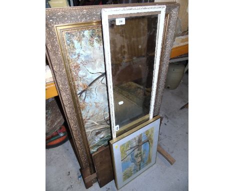 A Large Oil on Canvas in a Modern Decorative Gilt Frame (canvas damaged), together with a mirror, etc.