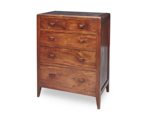BETTY JOEL (1894-1985) FOR TOKEN FURNITURE  ANDOMAN PADOUK WOOD CHEST OF DRAWERS, DATED 1926   the top with inset glass prese