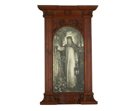 ENGLISH SCHOOL  ARTS &amp; CRAFTS CARVED MAHOGANY FRAME, CIRCA 1910   the moulded cornice above carved panel of fruiting vine
