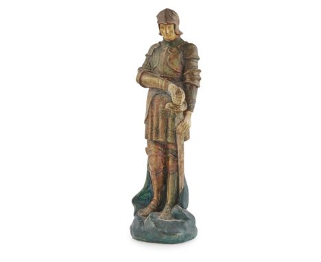 COMPTON POTTERS’ ART GUILD  POTTERY FIGURE OF ST. GEORGE, CIRCA 1920  painted in tempera, impressed maker's marks  30cm high