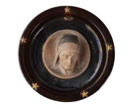 ALEXANDER MUNRO (1825–1871)  TERRACOTTA PORTRAIT OF DANTE   signed with artist's monogram AM, set within a painted terracotta