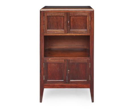 BETTY JOEL (1894-1985) FOR TOKEN FURNITURE  ANDOMAN PADOUK WOOD BEDSIDE CABINET, DATED 1926   the rounded square top with ins