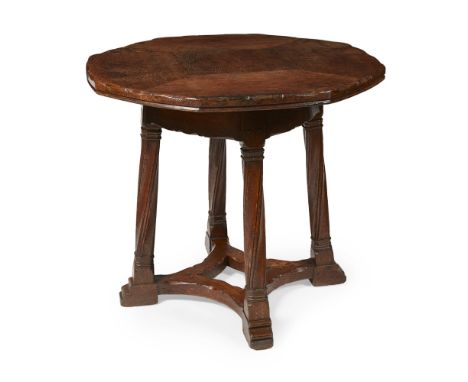 SIR ROBERT LORIMER (1864-1929)  ARTS &amp; CRAFTS FUMED OAK CENTRE TABLE, CIRCA 1920   the octagonal sectional top with pegge