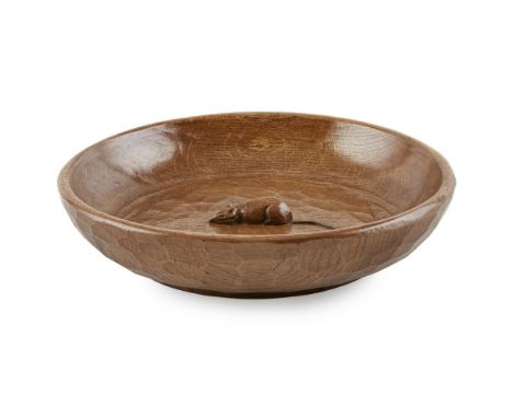 ROBERT 'MOUSEMAN' THOMPSON (1876-1955)  LARGE OAK BOWL,&nbsp;1970s / 1980s of circular form with central carved mouse signatu