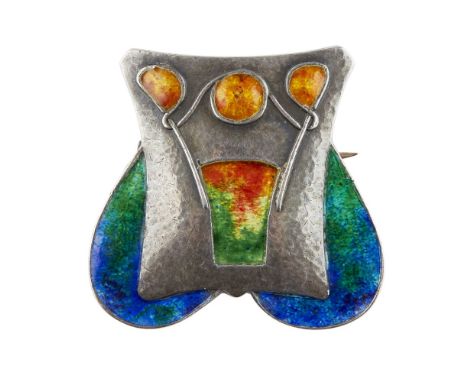 ARCHIBALD KNOX (1864-1933) FOR LIBERTY &amp; CO., LONDON  ART NOUVEAU SILVER AND ENAMEL BROOCH, CIRCA 1900   made by William 