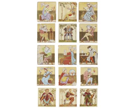 W. T. COPELAND &amp; SONS  GROUP OF FIFTEEN 'MEDIEVAL OCCUPATIONS' 6 INCH TILES, CIRCA 1880   each depicting a figure in medi