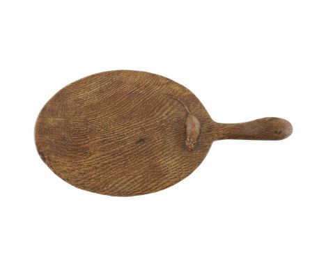 ROBERT 'MOUSEMAN' THOMPSON (1876-1955)  OAK CHEESE BOARD, CIRCA 1930   oval outline, with carved mouse signature  36cm long