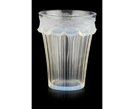 RENÉ LALIQUE (1860-1945)  'BOUTONS D'OR' CLEAR, FROSTED AND OPALESCENT GLASS VASE, INTRODUCED 1933   of tapered form with mou