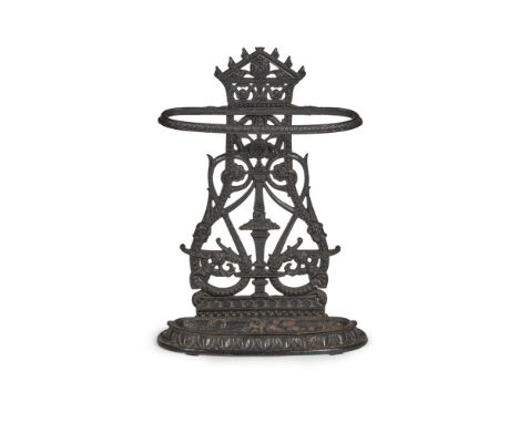 MANNER OF CHRISTOPHER DRESSER  AESTHETIC MOVEMENT CAST IRON STICK STAND, CIRCA 1880   cast with stylised foliage with support