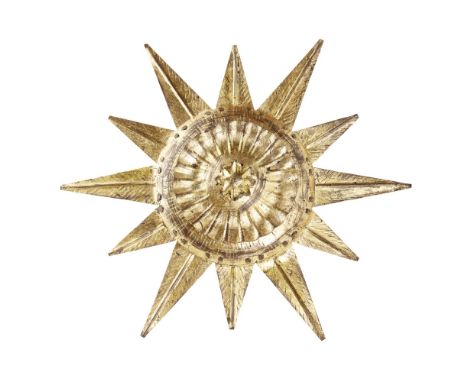[§] OLIVER MESSEL (1904-1978)  GILT METAL CEILING LIGHT, CIRCA 1960   of sunburst form with matching ceiling rose  43.5cm dia