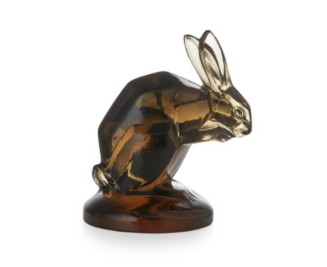 RENÉ LALIQUE (1860-1945)  'LAPIN' TOPAZ GLASS SEAL, CIRCA 1925   script-etched maker's mark R. LALIQUE  5.5cm high