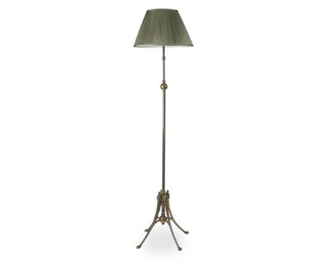 W.A.S. BENSON (1854-1924)  BRASS EXTENDING STANDARD LAMP, CIRCA 1900   the knopped column support raised on quadruped base li