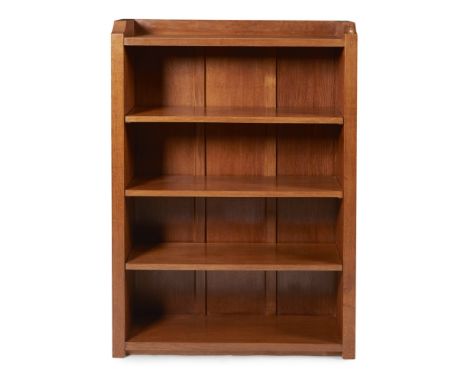 ROBERT 'MOUSEMAN' THOMPSON (1876-1955)  OAK OPEN BOOKCASE, 1980s&nbsp; with panel back, fitted with three shelves, carved mou