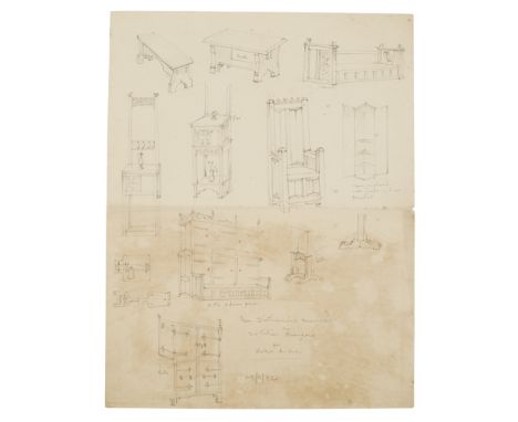 SIR ROBERT LORIMER (1864-1929) AND STUDIO  DRAWINGS OF FURNITURE AND ARCHITECTURAL DETAILS, 1892   including OLD DOOR AT FALK