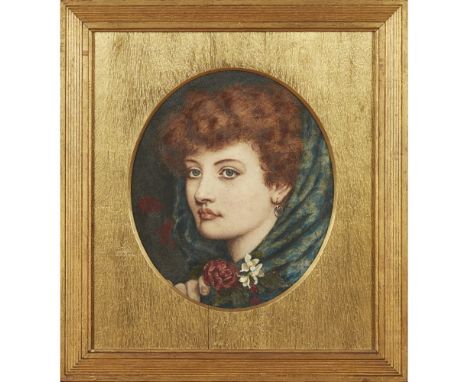 PRE-RAPHAELITE SCHOOL  PORTRAIT OF A LADY   watercolour with gum arabic, framed  28cm x 24cm