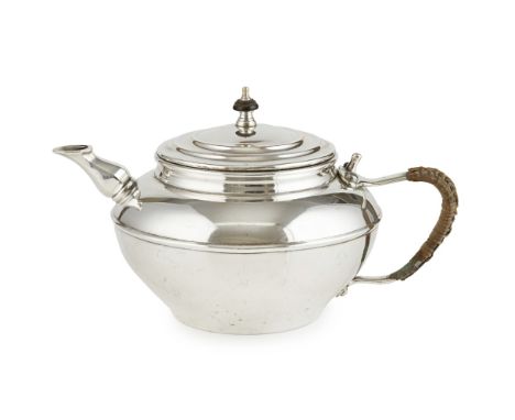 W.A.S. BENSON (1854-1924)  SILVER PLATED TEAPOT, CIRCA 1890   the circular body with upright short tapering octagonal spout, 