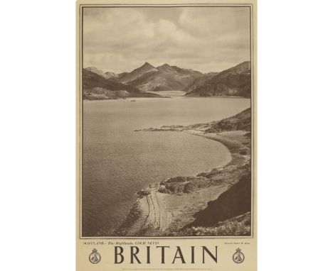 ROBERT MOYES ADAM&nbsp;(1885-1967)  SCOTLAND, THE HIGHLANDS, LOCH NEVIS   offset lithograph, c.1940, condition A-; backed on 