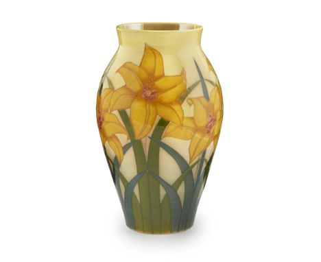 SALLY TUFFIN (B. 1938) FOR DENNIS CHINA WORKS  'DAFFODIL' CERAMIC VASE, DATED 1996   of ovoid form, decorated with a frieze i