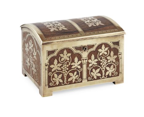 ERHARD &amp; SÖHNE  ROSEWOOD AND GILT BRASS INLAID JEWELLERY CASKET, CIRCA 1900   of rectangular form with domes hinged lid, 