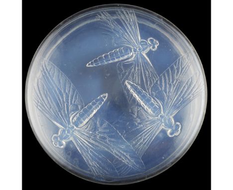 RENÉ LALIQUE (1860-1945)  'LIBELLULES', OPALESCENT GLASS BOWL AND COVER, INTRODUCED 1921   the cover moulded with three drago