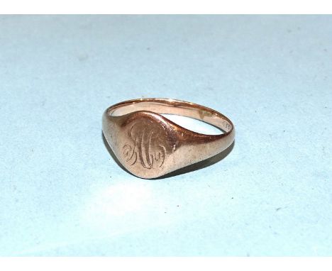 A small 9ct rose gold signet ring, size N, 2.5g. 