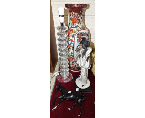 A Royal Doulton Black Beauty figure, a Maison cut-glass table lamp, 58cm and other items. 